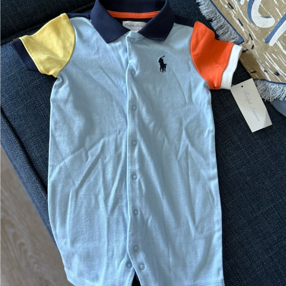 Ralph Lauren 6 mos . Blue and Yellow One Piece Button Down